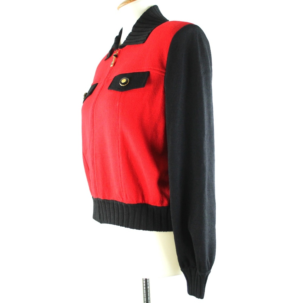 St. John Collection Santana Knit Red Black Zip-Up Front Jacket P Petite - Picture 4 of 8